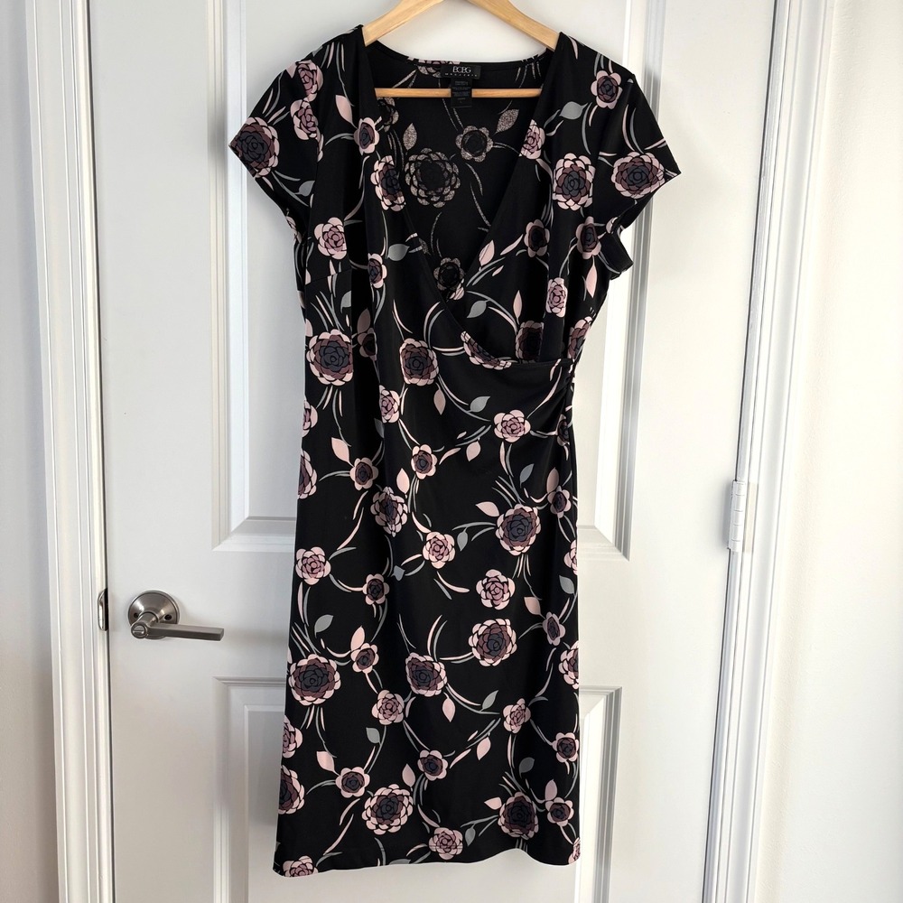 BCBGMAXAZRIA | Y2K Black Floral Dress Sz L